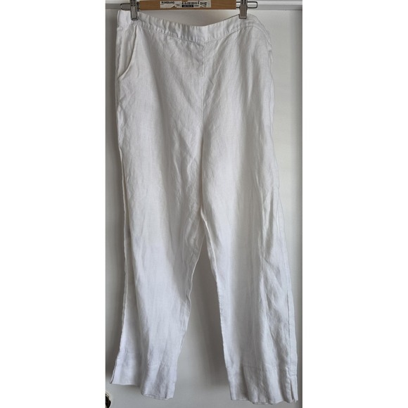 peck&peck Pants - Peck & Linen Pants Size L White Solid Casual Trousers Slacks Minimalist